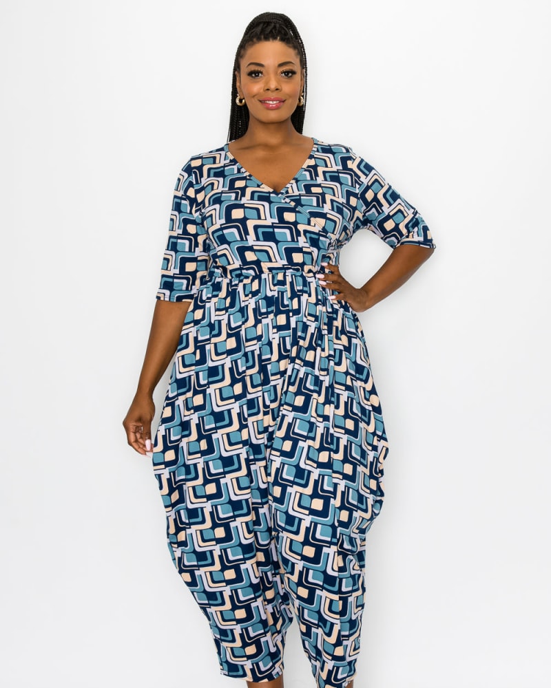 Front of a model wearing a plus size Tonya Pocket Jumpsuit in Navy/Blue by L I V D. | dia_product_style_image_id:241673